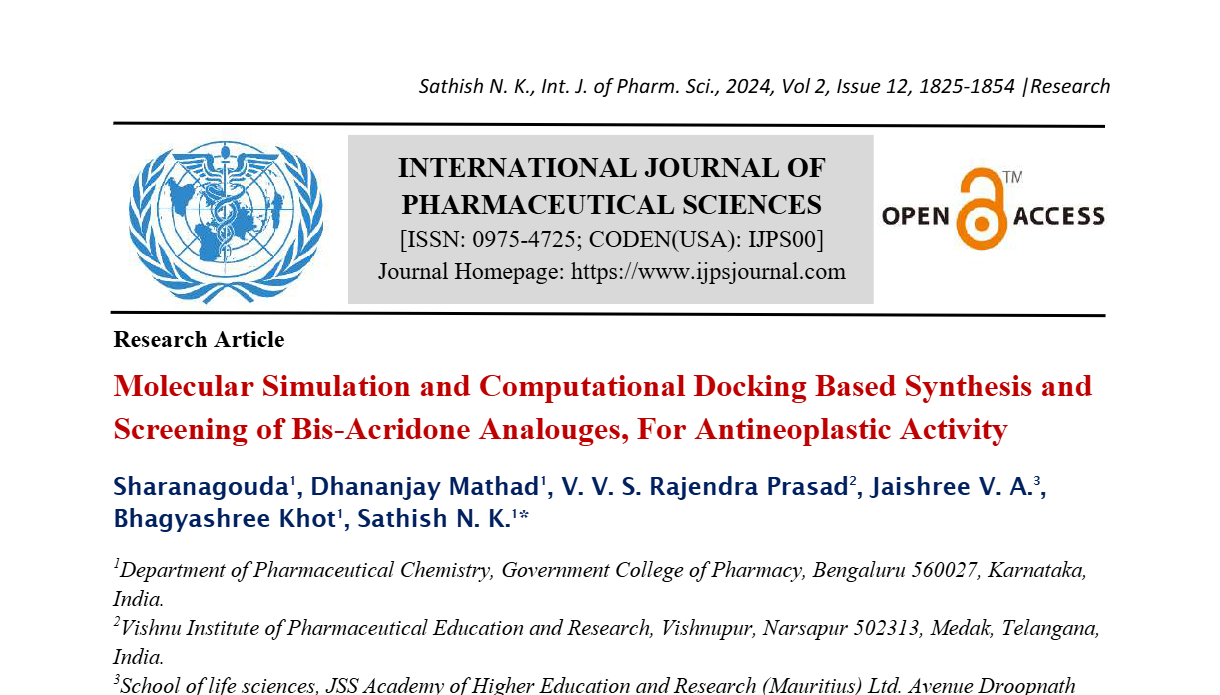 Molecular Simulation and Computational Docking Based Synthesis and Screening of Bis-Acridone Analouges, For Antineoplastic Activity