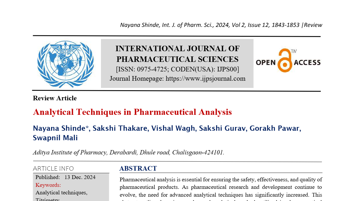 Analytical Techniques in Pharmaceutical Analysis  