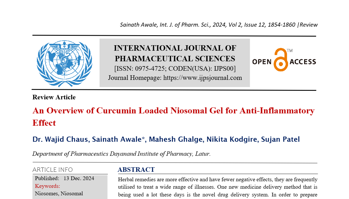 An Overview of Curcumin Loaded Niosomal Gel for Anti-Inflammatory Effect  