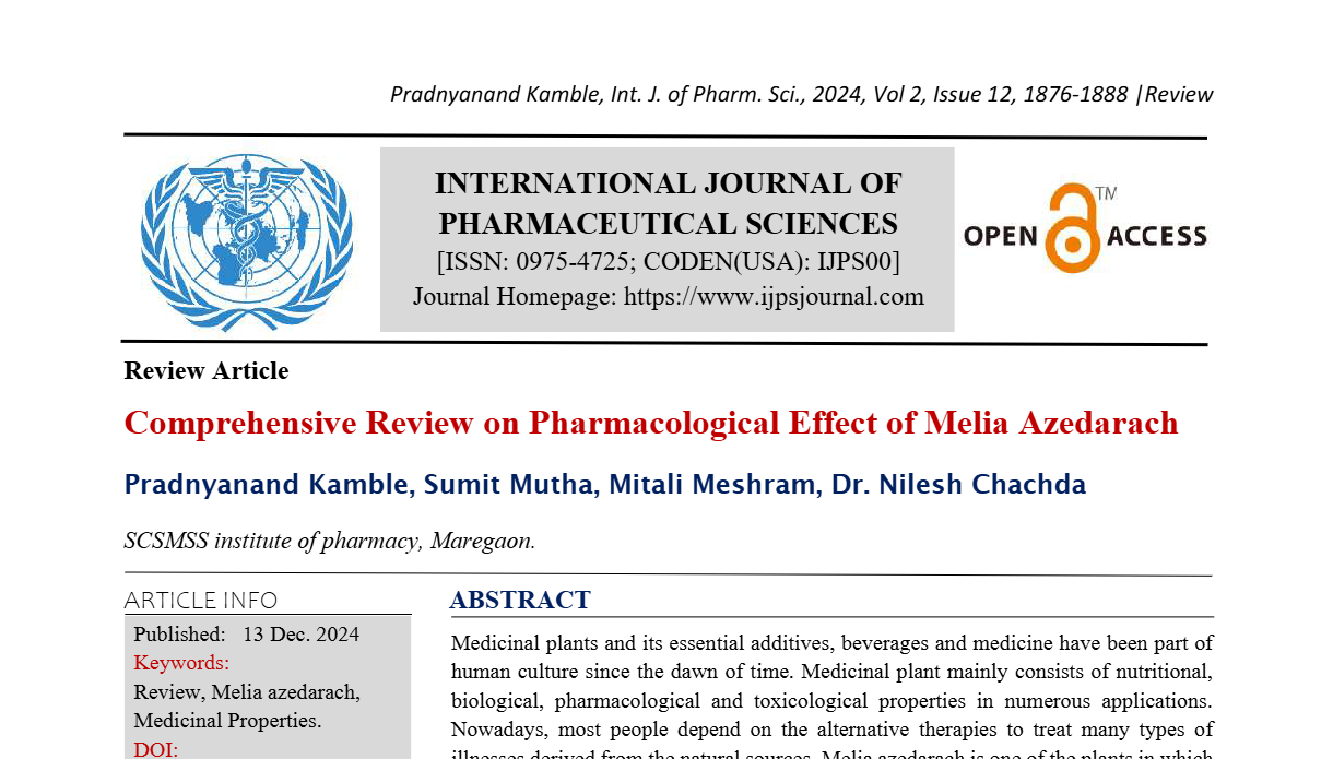 Comprehensive Review on Pharmacological Effect of Melia Azedarach