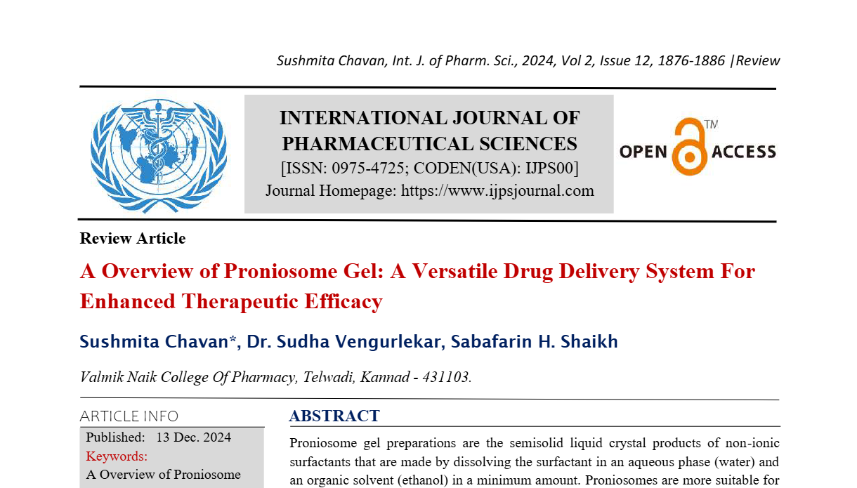 A Overview of Proniosome Gel: A Versatile Drug Delivery System For Enhanced Therapeutic Efficacy  