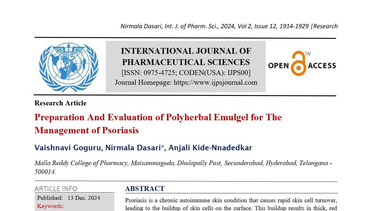 Preparation And Evaluation of Polyherbal Emulgel for The Management of Psoriasis