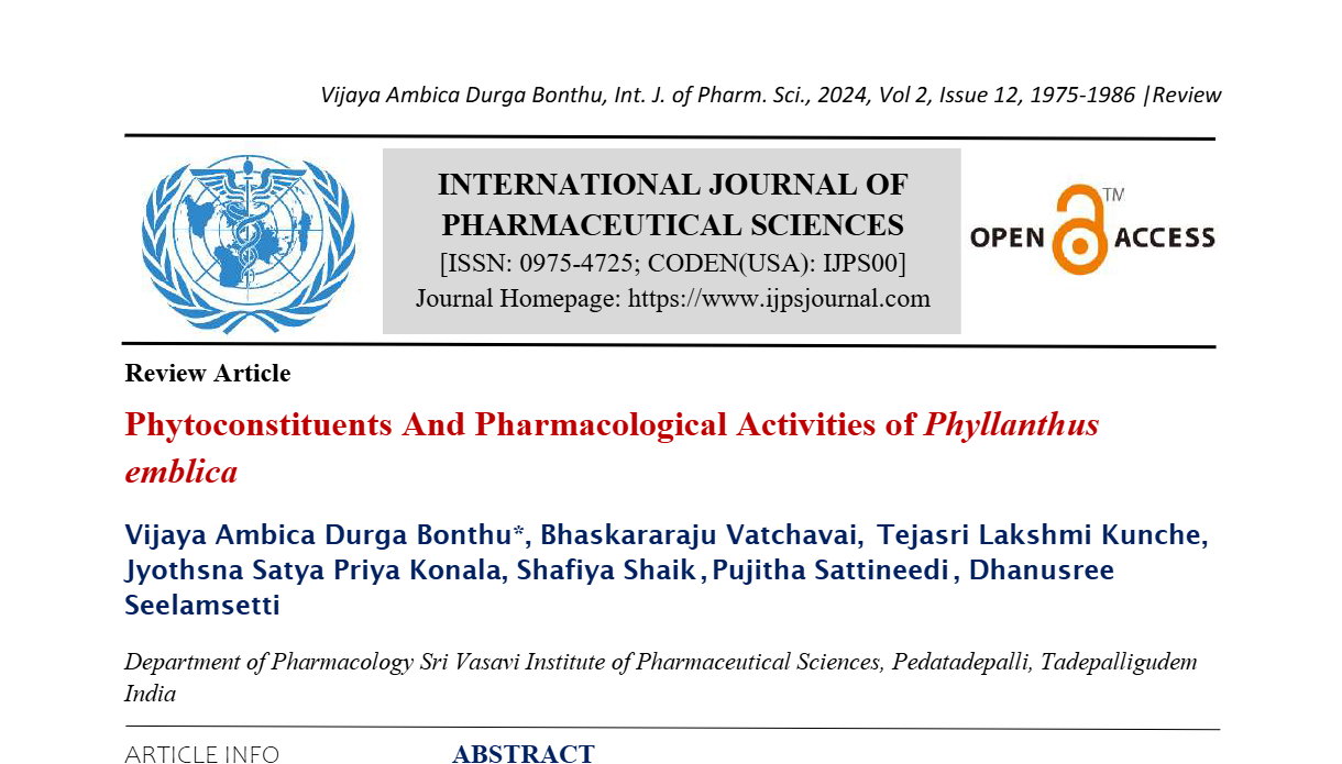 Phytoconstituents And Pharmacological Activities of Phyllanthus emblica  