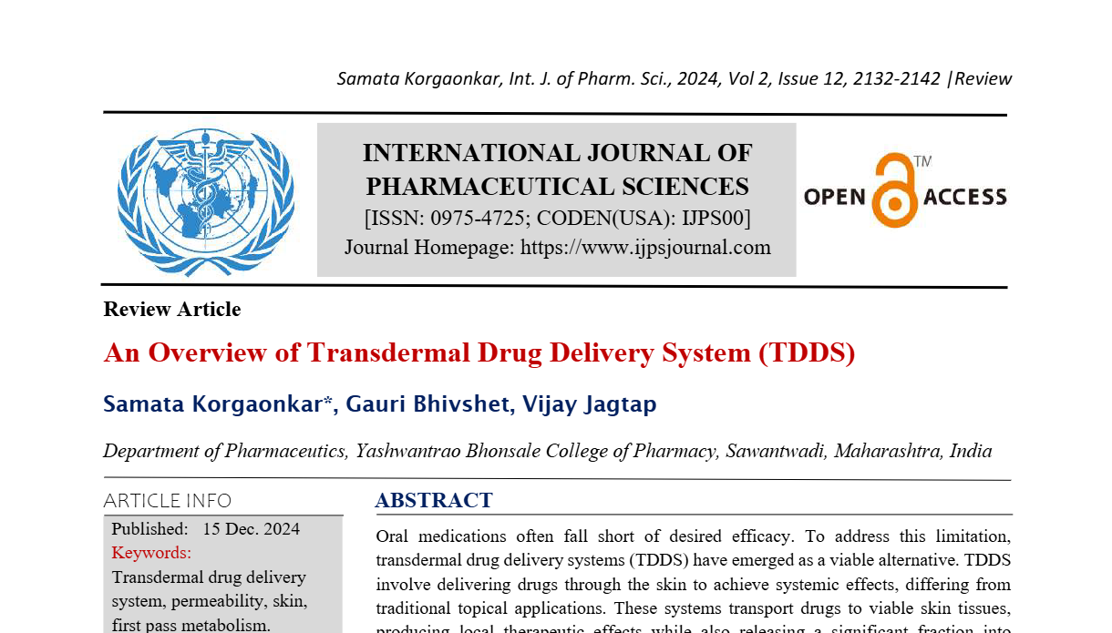 An Overview of Transdermal Drug Delivery System (TDDS)  