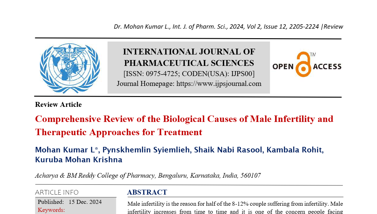 Comprehensive Review of the Biological Causes of Male Infertility and Therapeutic Approaches for Treatment  