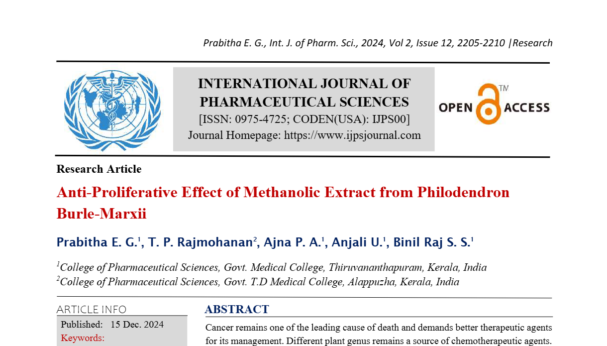 Anti-Proliferative Effect of Methanolic Extract from Philodendron Burle-Marxii 