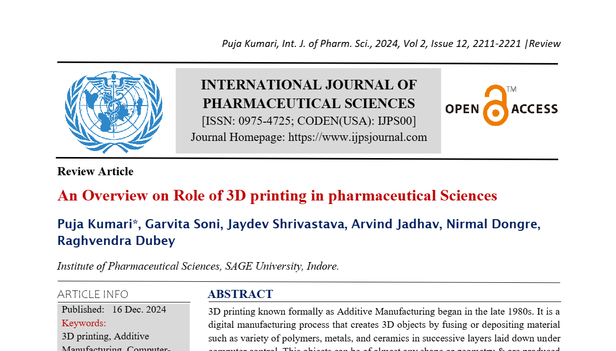 An Overview on Role of 3D printing in pharmaceutical Sciences  