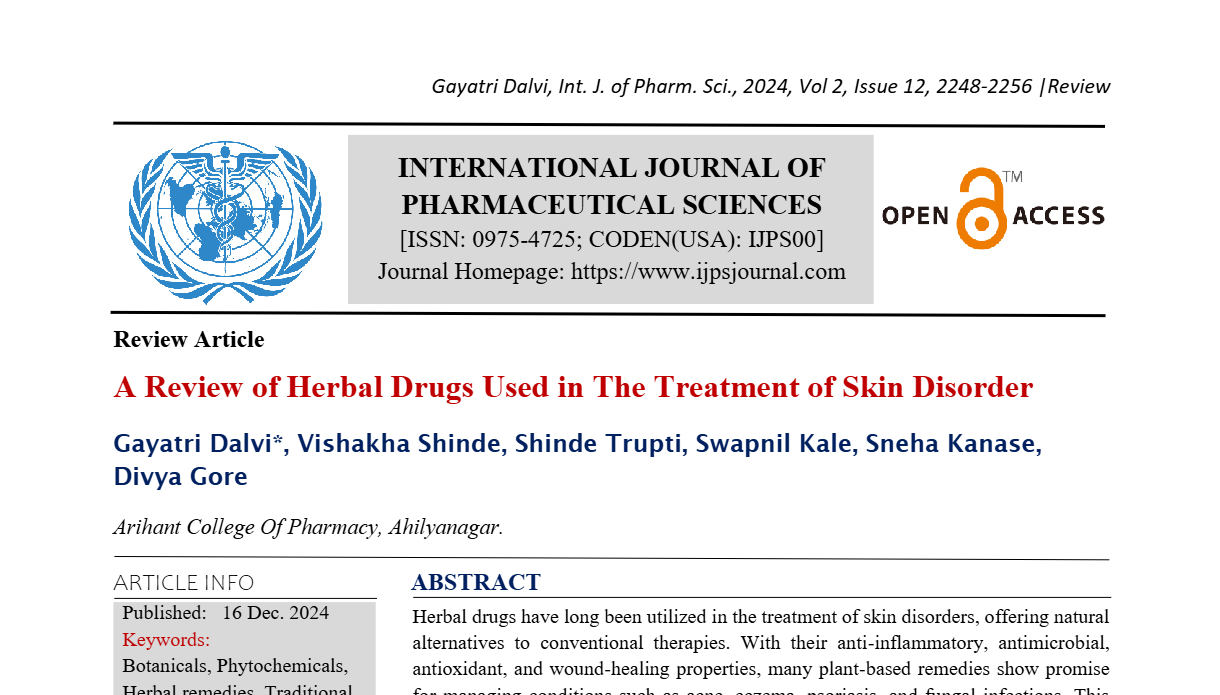 A Review of Herbal Drugs Used in The Treatment of Skin Disorder  