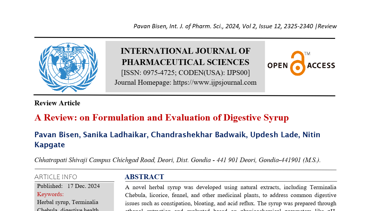 A Review: On Formulation and Evaluation of Digestive Syrup