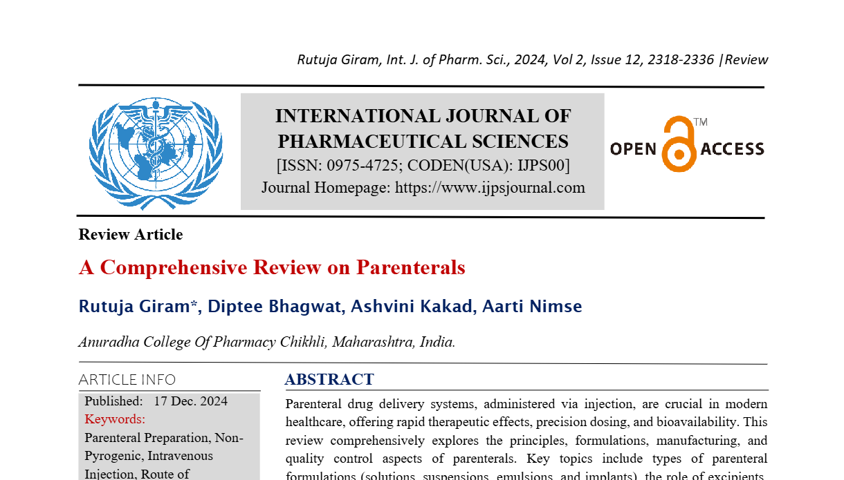 A Comprehensive Review on Parenterals