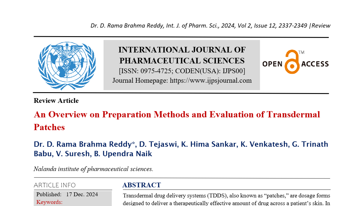 An Overview on Preparation Methods and Evaluation of Transdermal Patches  