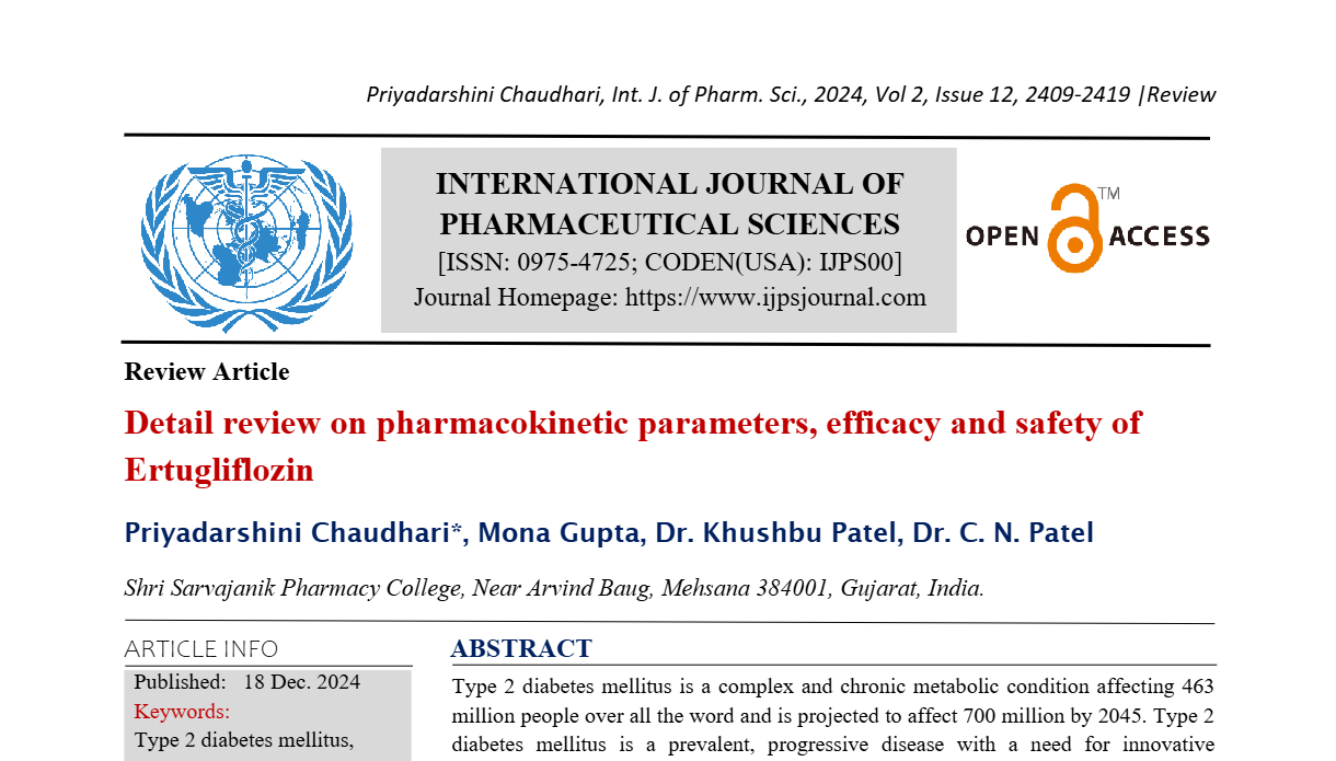 Detail review on pharmacokinetic parameters, efficacy and safety of Ertugliflozin  