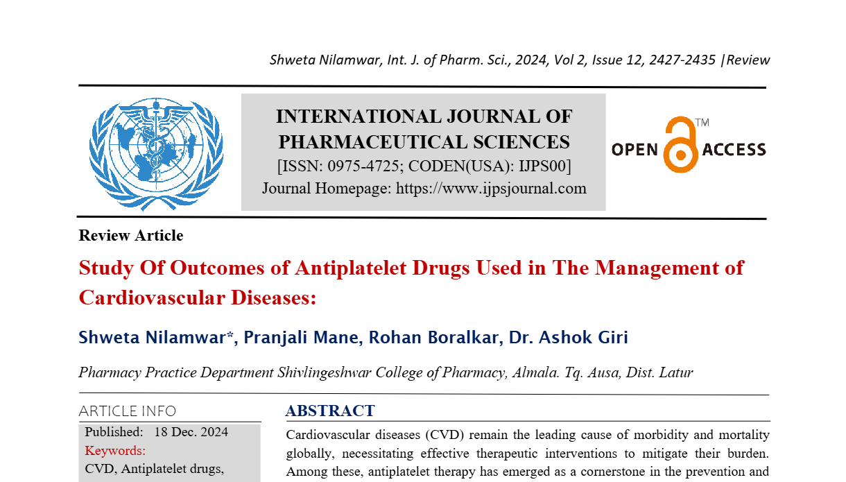 Study Of Outcomes of Antiplatelet Drugs Used in The Management of Cardiovascular Diseases:  