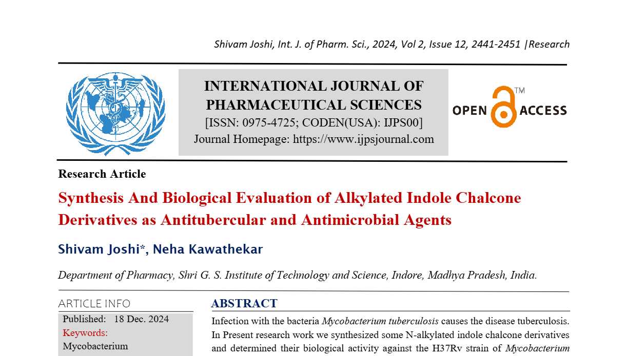 Synthesis And Biological Evaluation of Alkylated Indole Chalcone Derivatives as Antitubercular and Antimicrobial Agents 