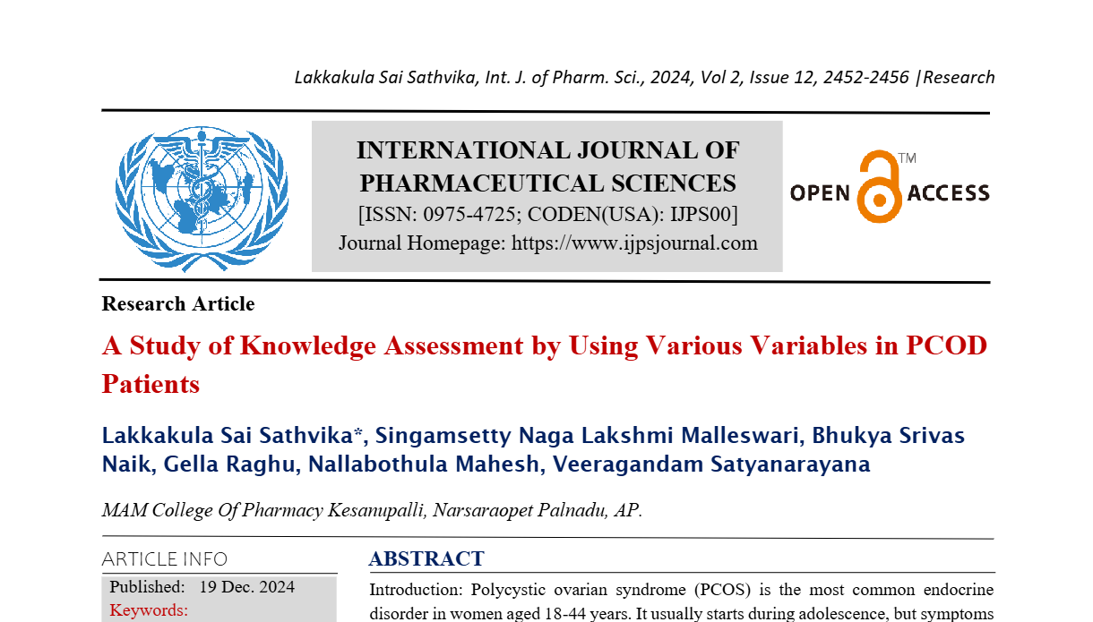 A Study of Knowledge Assessment by Using Various Variables in PCOD Patients  