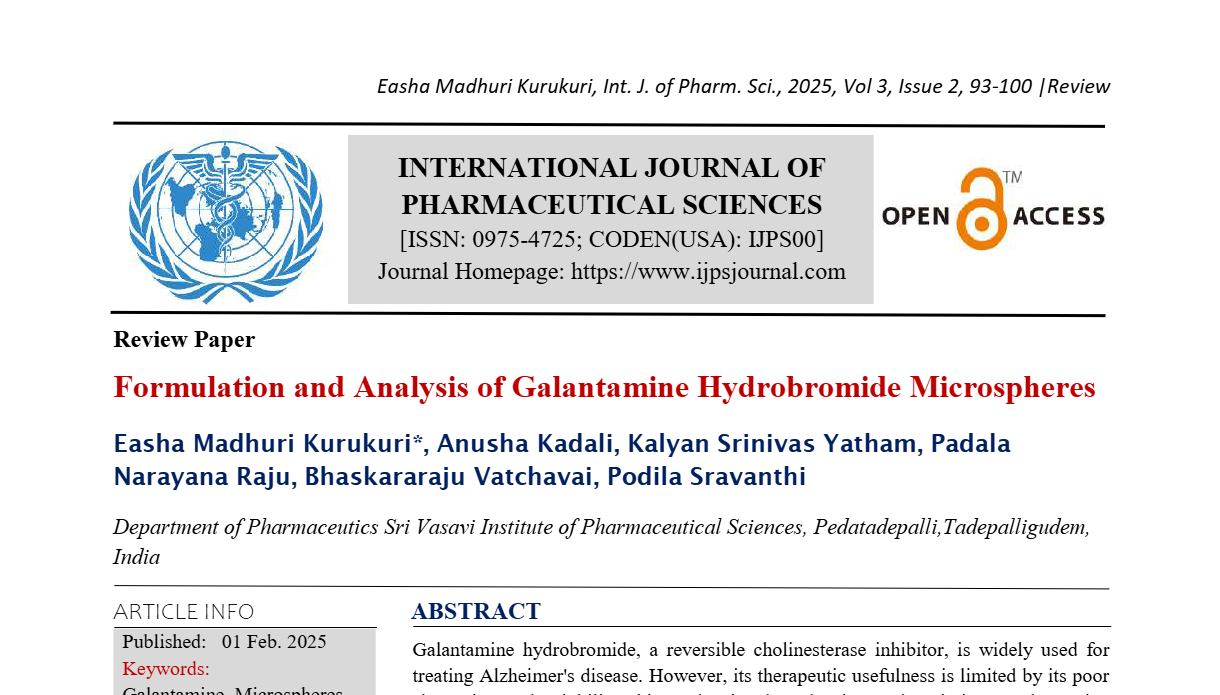 Formulation and analysis of Galantamine Hydrobromide microspheres