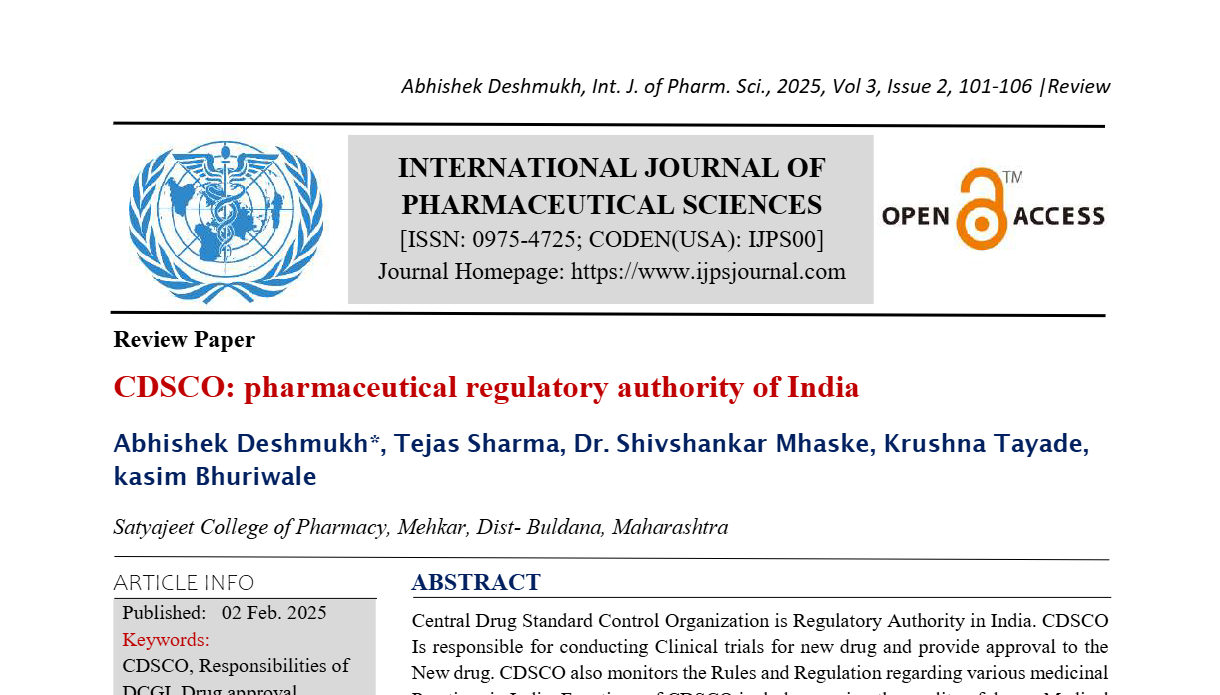 CDSCO: pharmaceutical regulatory authority of India