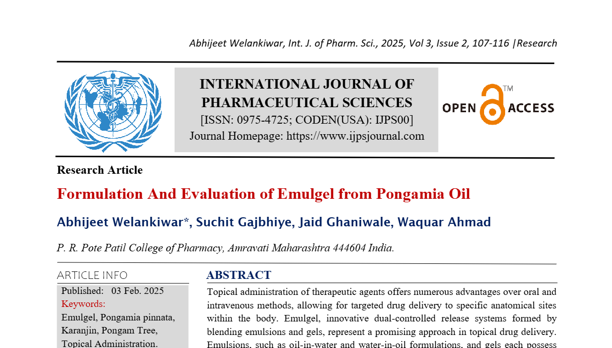 Formulation And Evaluation of Emulgel from Pongamia Oil