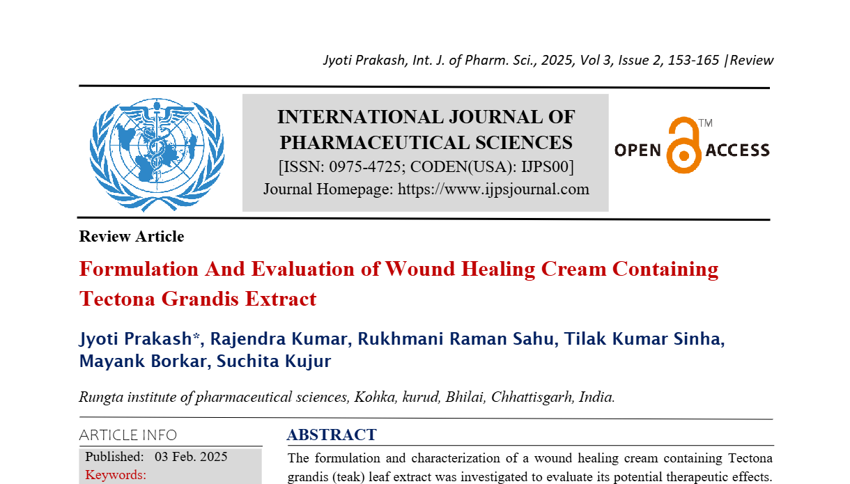 Formulation And Evaluation of Wound Healing Cream Containing Tectona Grandis Extract 