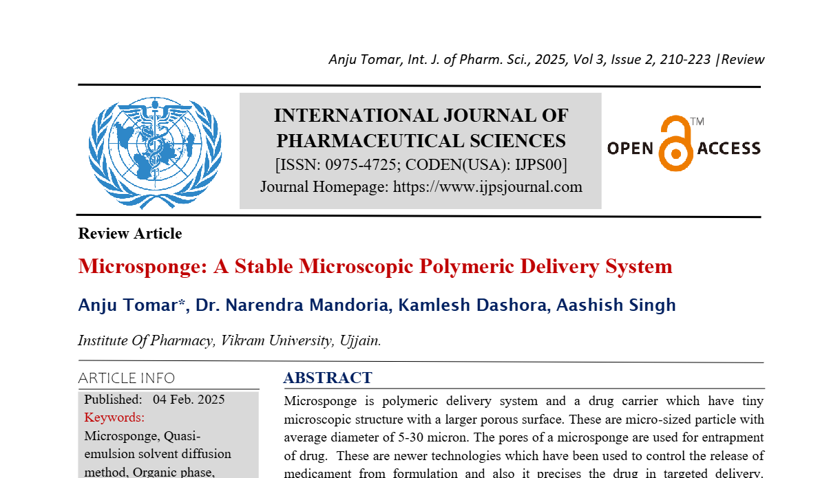 Microsponge: A Stable Microscopic Polymeric Delivery System 