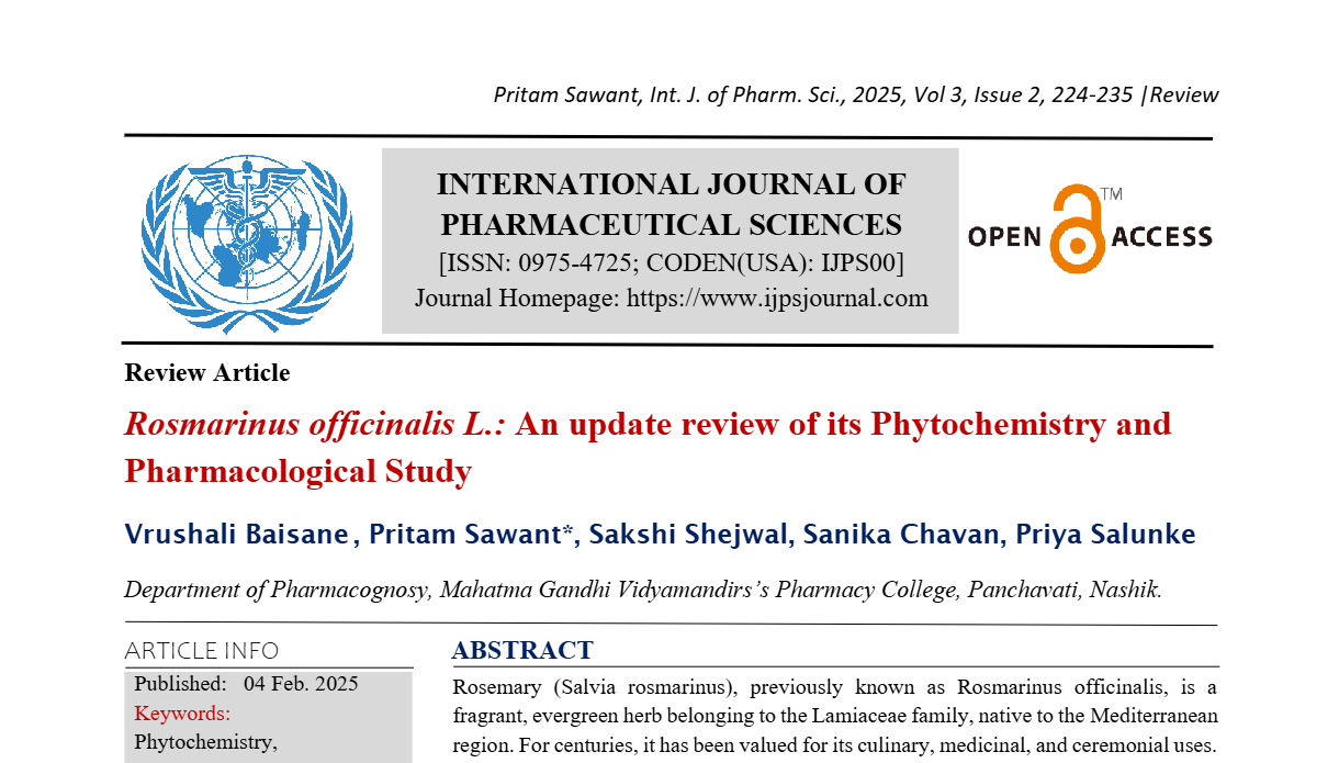 Rosmarinus officinalis L.: An update review of its Phytochemistry and Pharmacological Study 