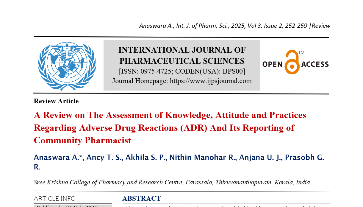 A Review on The Assessment of Knowledge, Attitude and Practices Regarding Adverse Drug Reactions (ADR) And Its Reporting of Community Pharmacist 