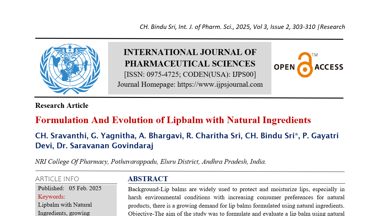 Formulation And Evolution of Lipbalm with Natural Ingredients 