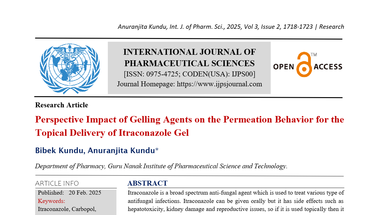 Perspective Impact of Gelling Agents on the Permeation Behavior for the Topical Delivery of Itraconazole Gel