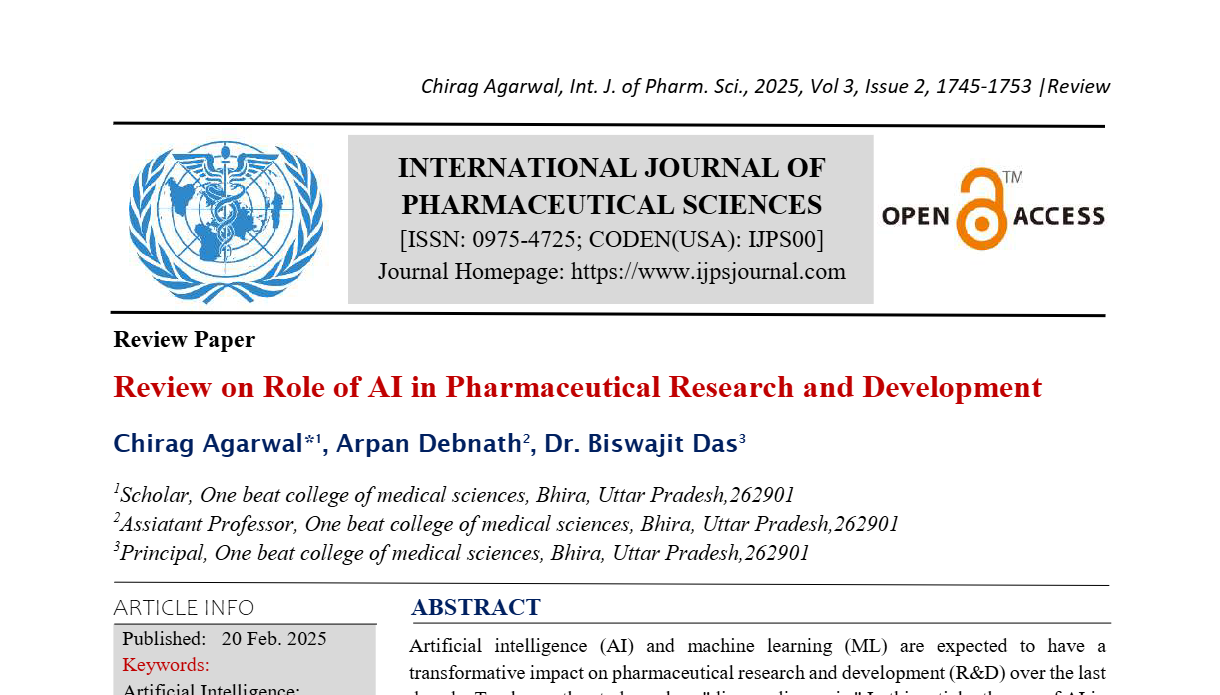 Review on Role of AI in Pharmaceutical Research and Development