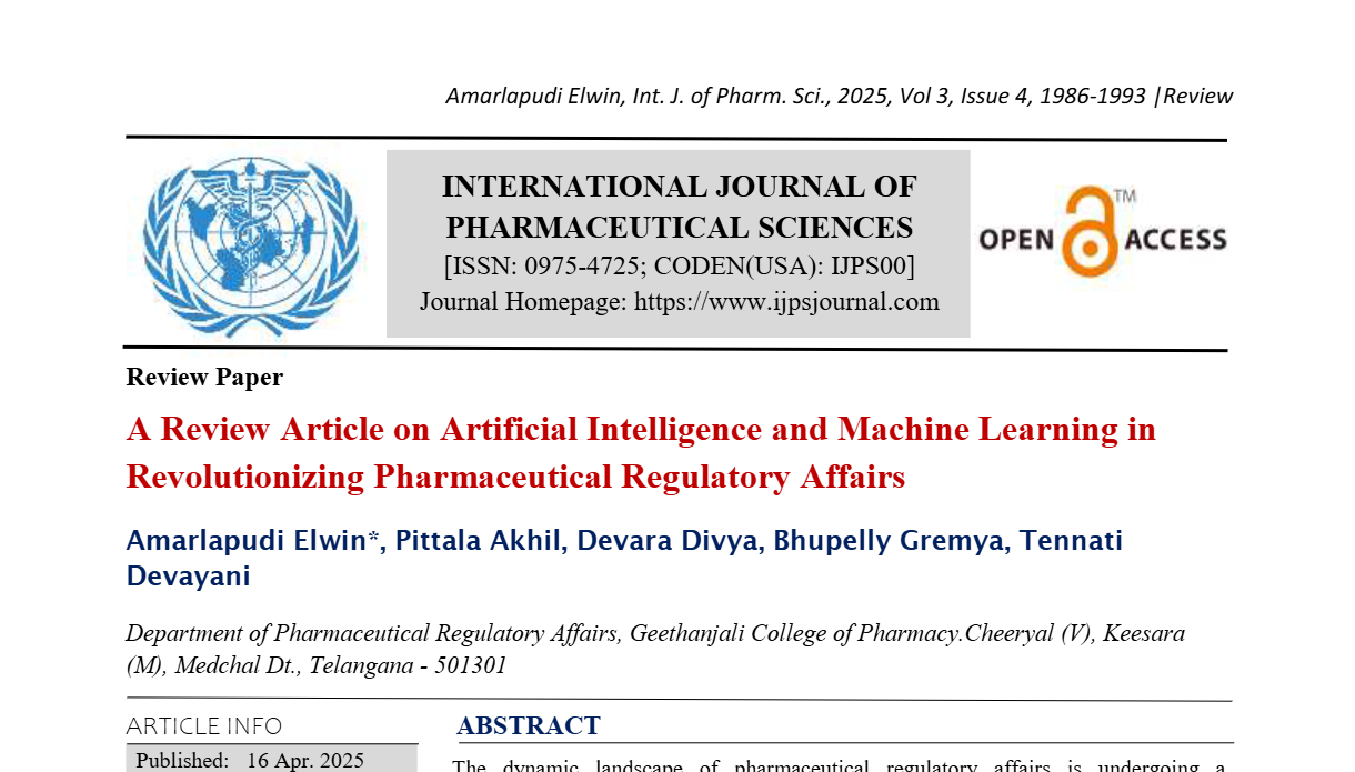 A Review Article on Artificial Intelligence and Machine Learning in Revolutionizing Pharmaceutical Regulatory Affairs 