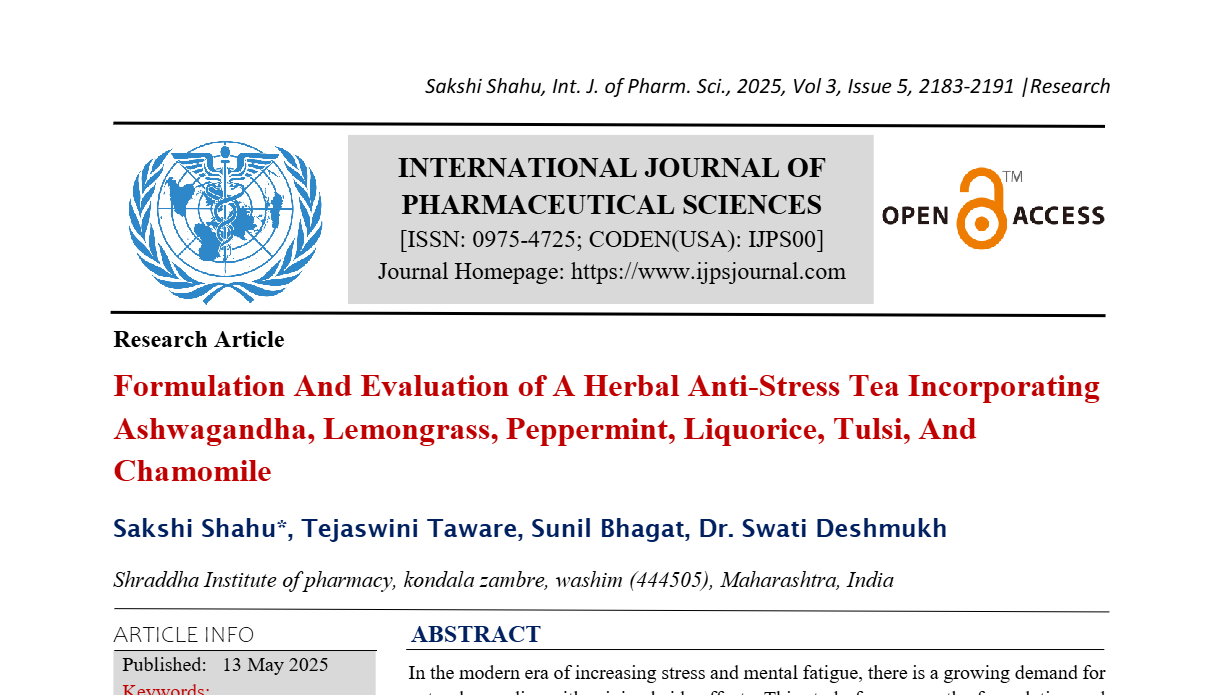 Formulation And Evaluation of A Herbal Anti-Stress Tea Incorporating ...