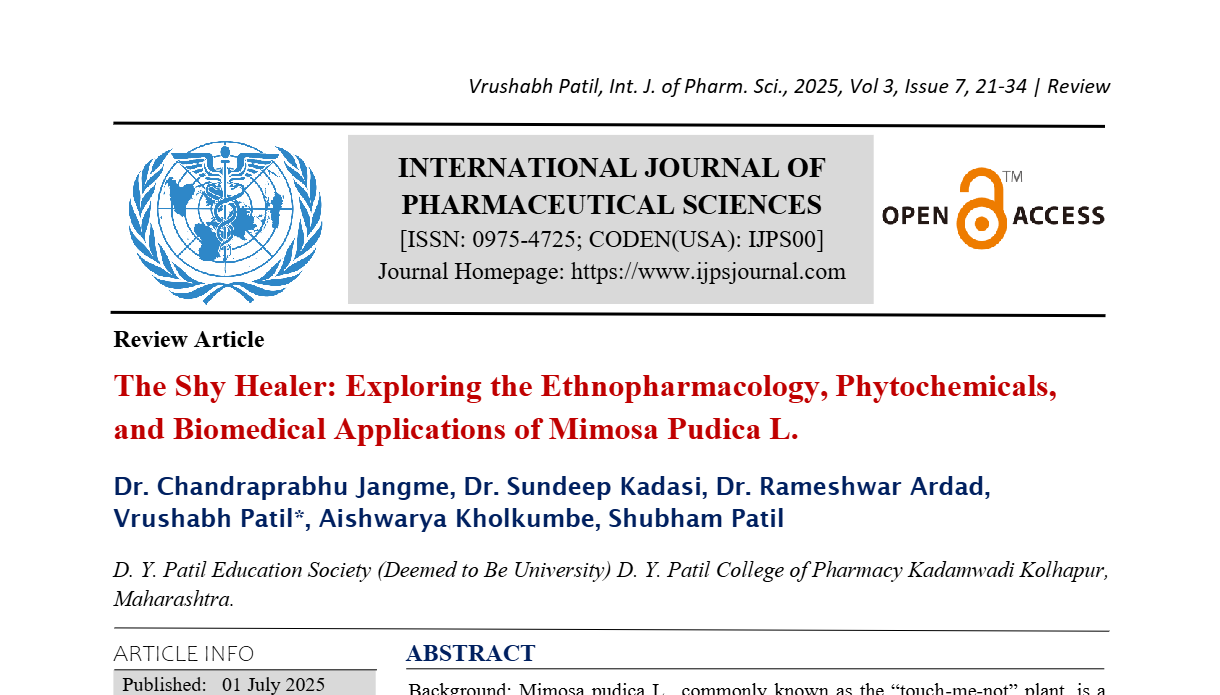 The Shy Healer: Exploring the Ethnopharmacology, Phytochemicals, and Biomedical Applications of Mimosa Pudica L.