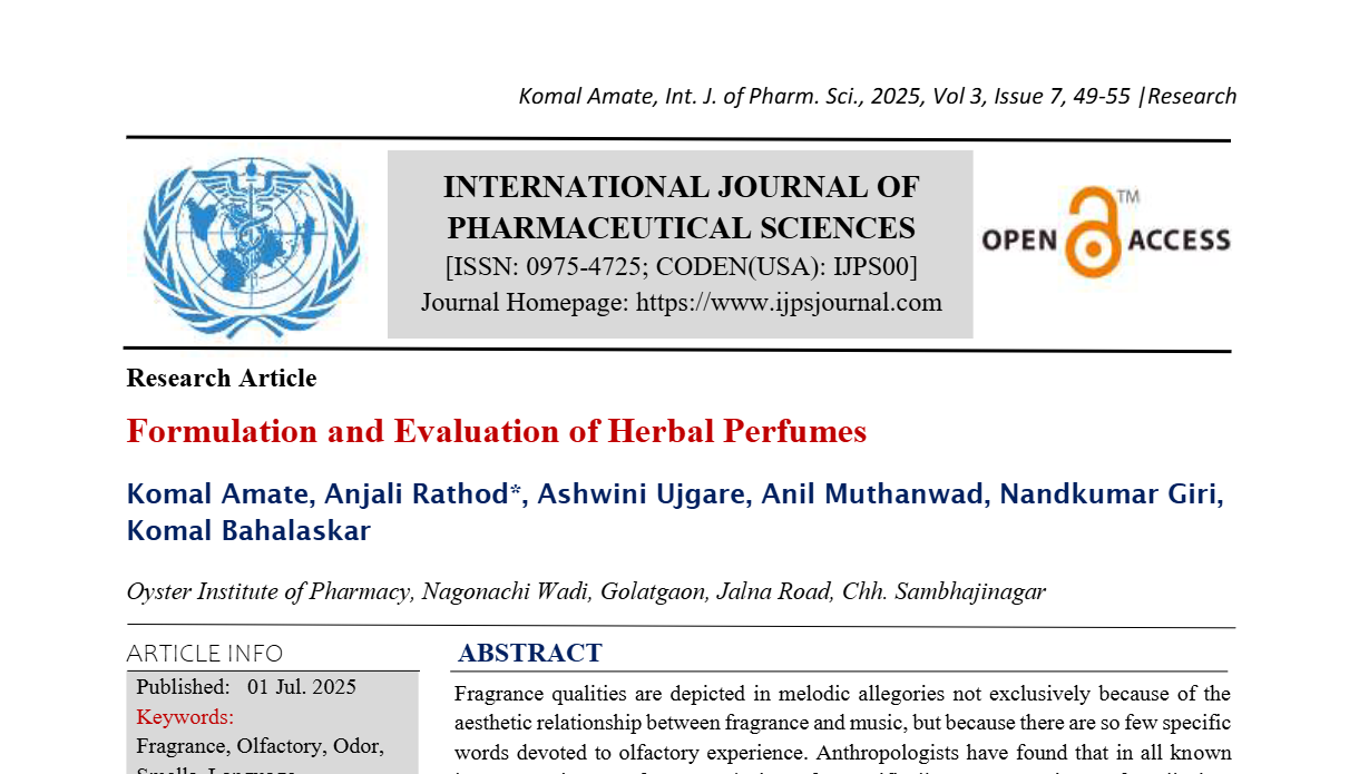 Formulation and Evaluation of Herbal Perfumes