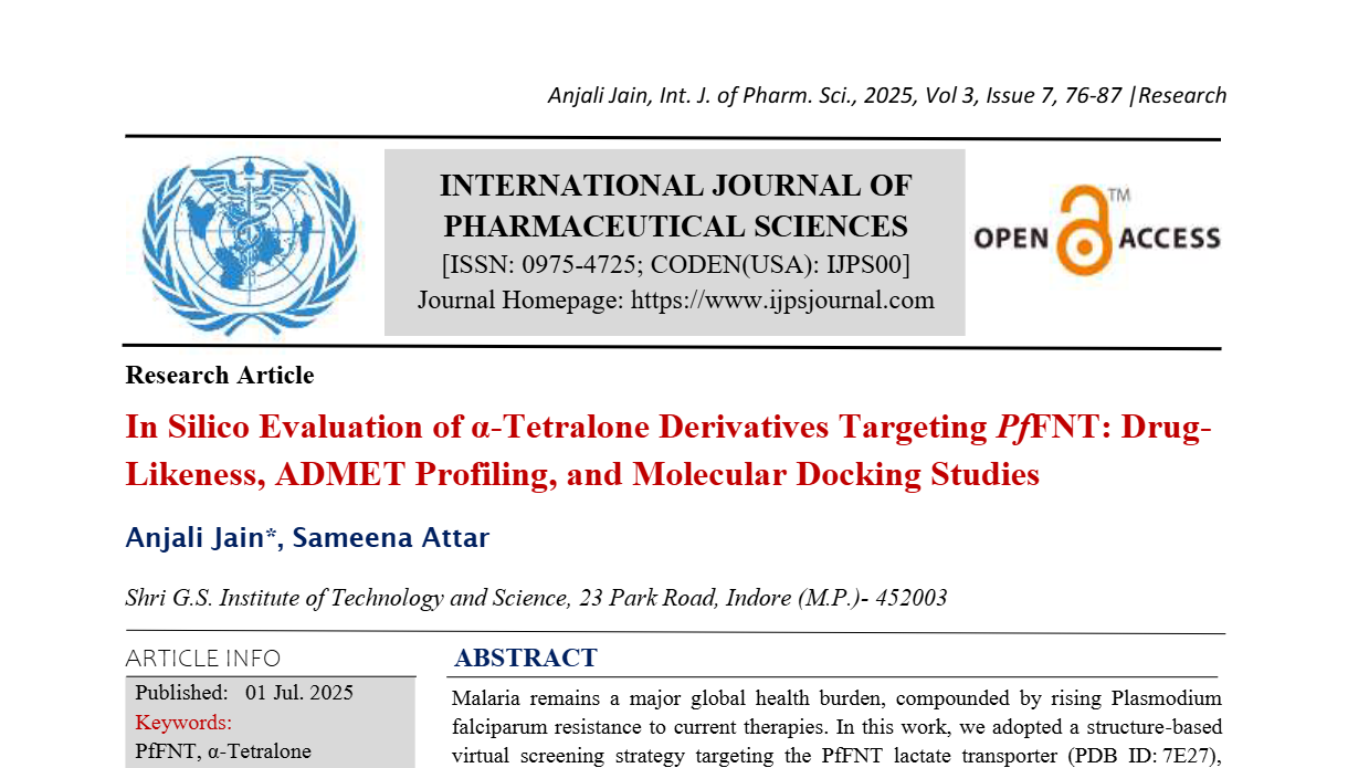 In Silico Evaluation of ?-Tetralone Derivatives Targeting PfFNT: Drug-Likeness, ADMET Profiling, and Molecular Docking Studies