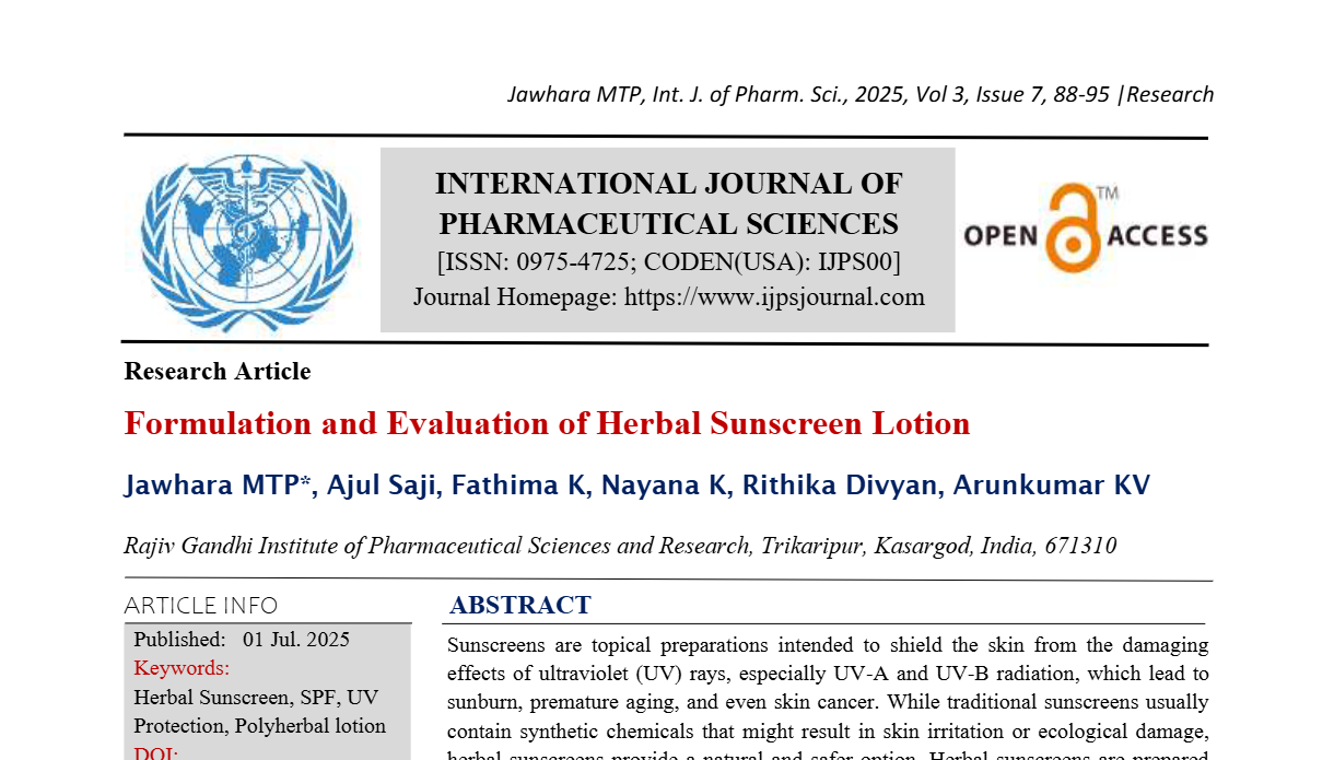 Formulation and Evaluation of Herbal Sunscreen Lotion
