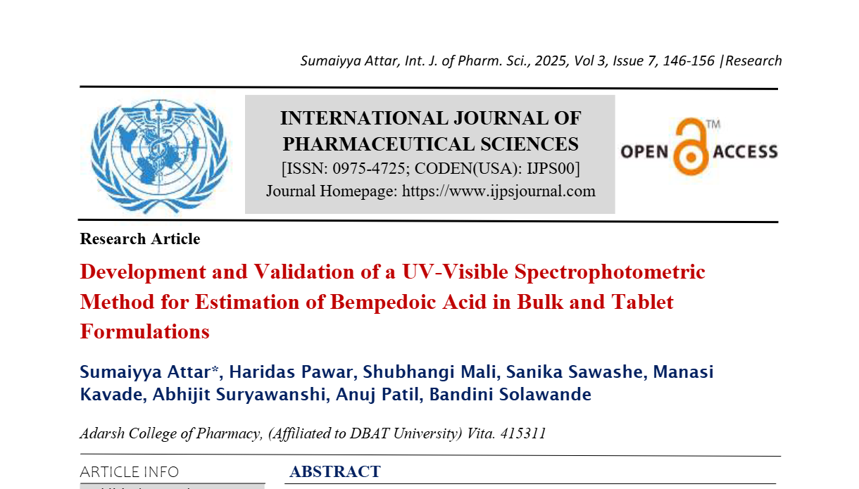Development and Validation of a UV-Visible Spectrophotometric Method for Estimation of Bempedoic Acid in Bulk and Tablet Formulations