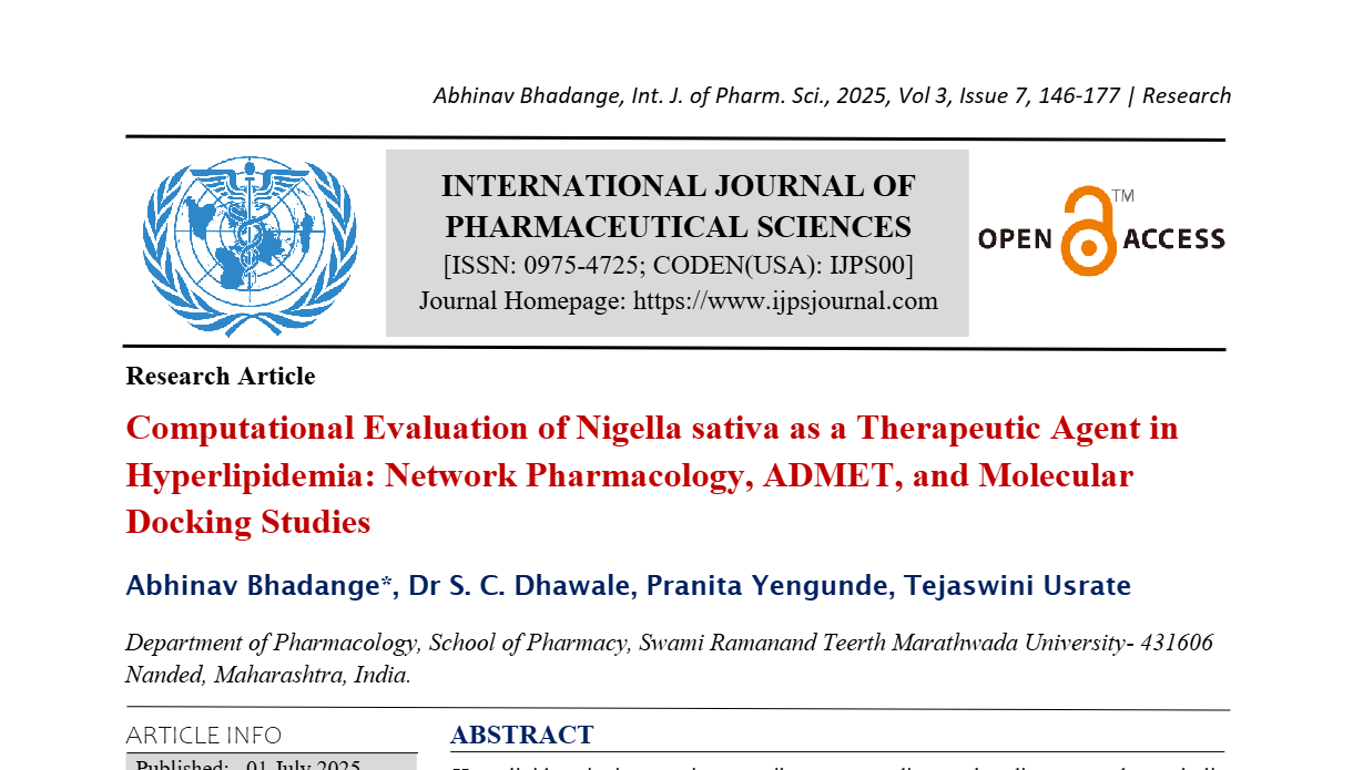 Computational Evaluation of Nigella sativa as a Therapeutic Agent in Hyperlipidemia: Network Pharmacology, ADMET, and Molecular Docking Studies