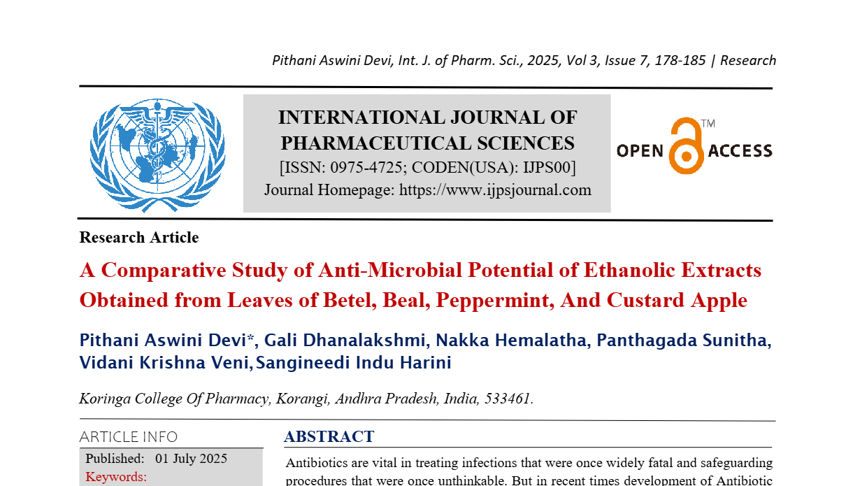 A Comparative Study of Anti-Microbial Potential of Ethanolic Extracts Obtained from Leaves of Betel, Beal, Peppermint, And Custard Apple
