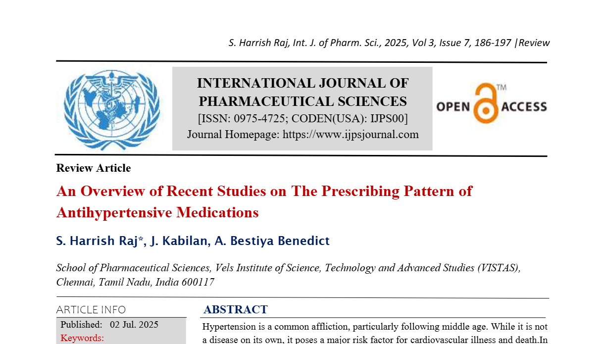 An Overview of Recent Studies on The Prescribing Pattern of Antihypertensive Medications