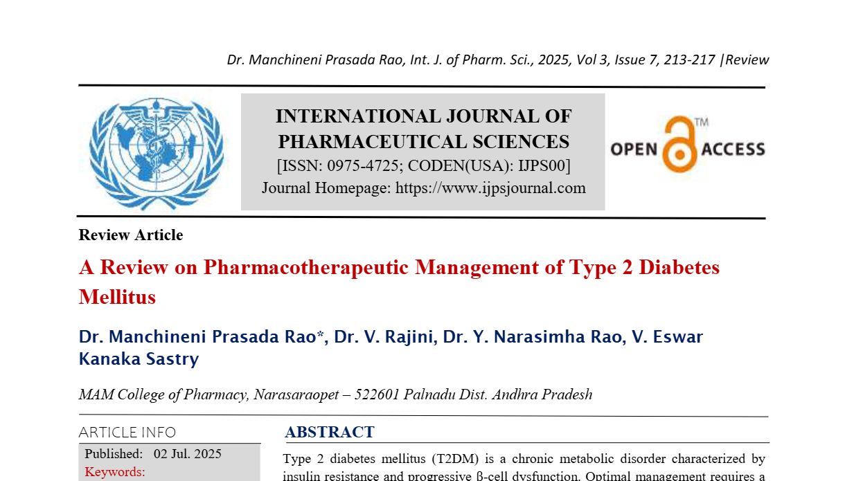 A Review on Pharmacotherapeutic Management of Type 2 Diabetes Mellitus 