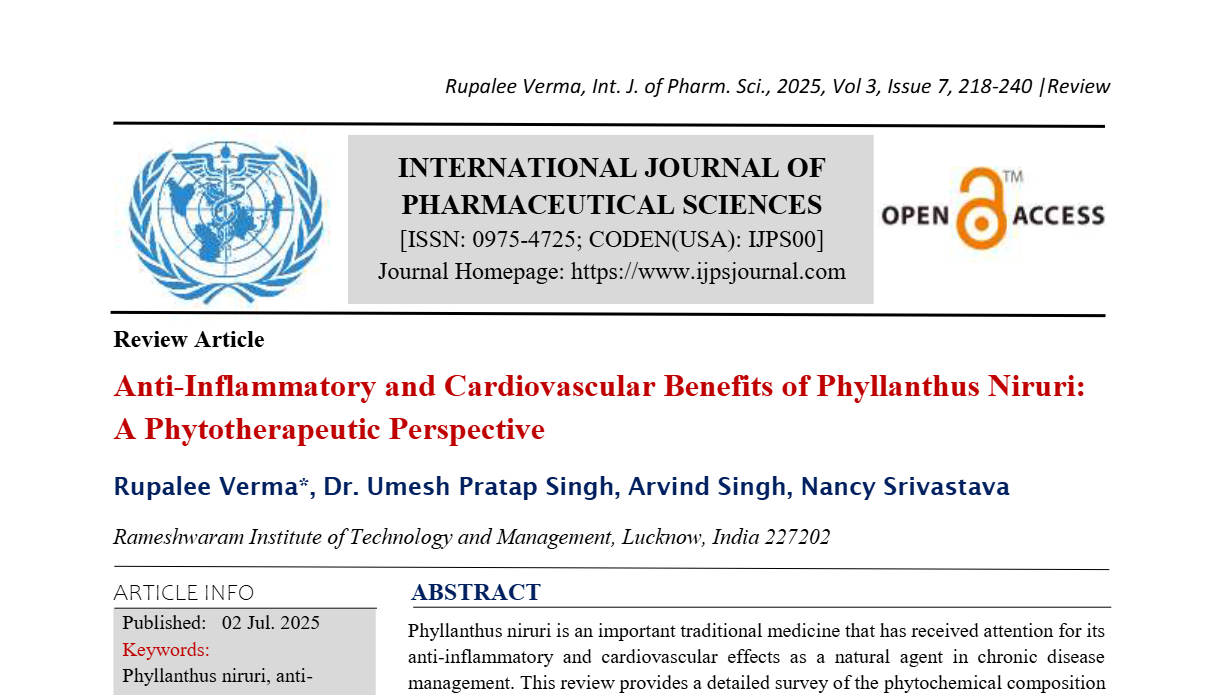 Anti-Inflammatory and Cardiovascular Benefits of Phyllanthus Niruri: A Phytotherapeutic Perspective 
