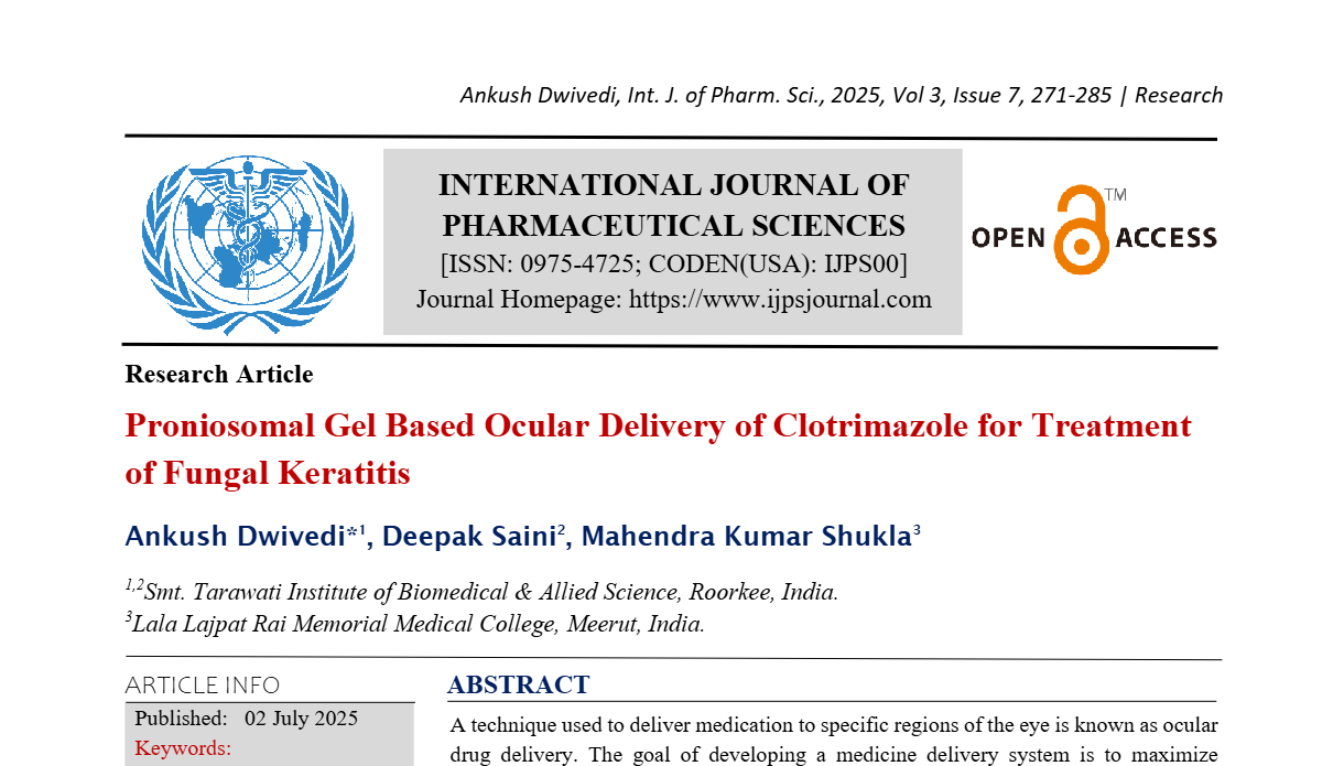 Proniosomal Gel Based Ocular Delivery of Clotrimazole for Treatment of Fungal Keratitis