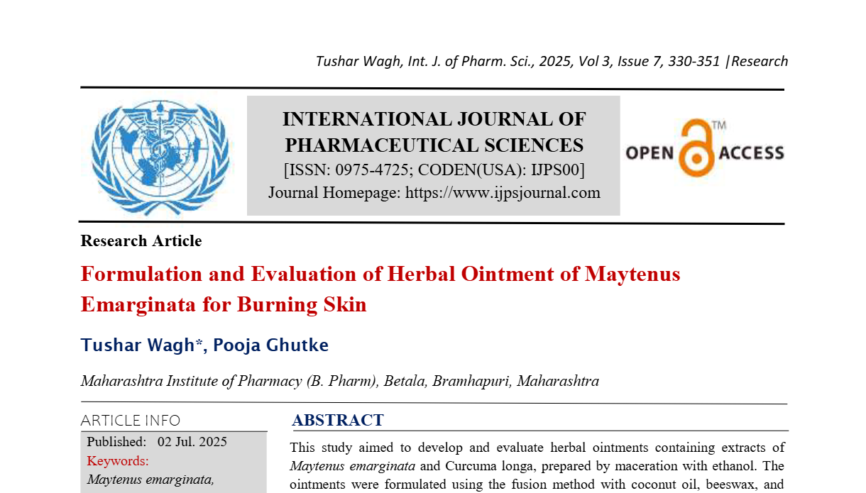Formulation and Evaluation of Herbal Ointment of Maytenus Emarginata for Burning Skin 
