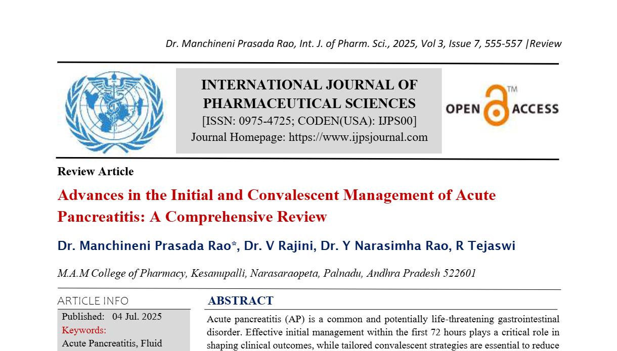 Advances in the Initial and Convalescent Management of Acute Pancreatitis: A Comprehensive Review