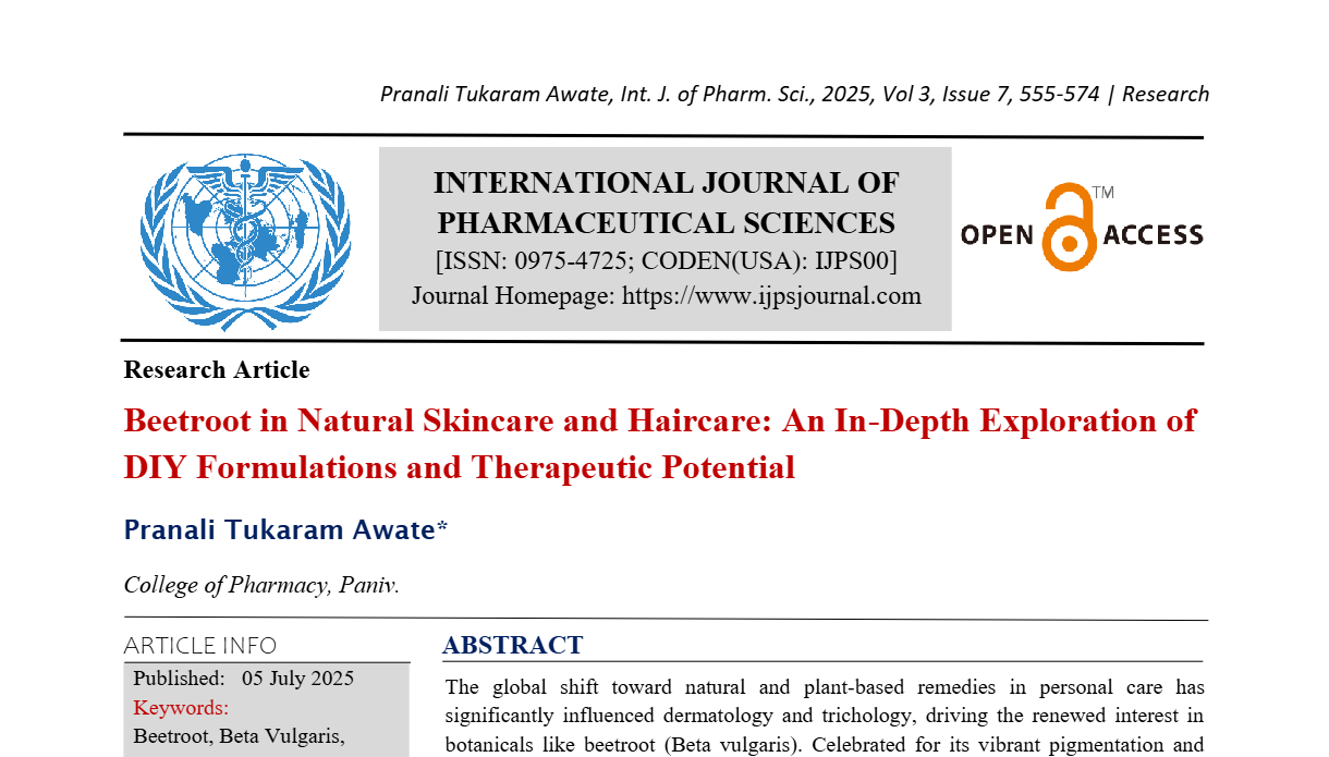 Beetroot in Natural Skincare and Haircare: An In-Depth Exploration of DIY Formulations and Therapeutic Potential