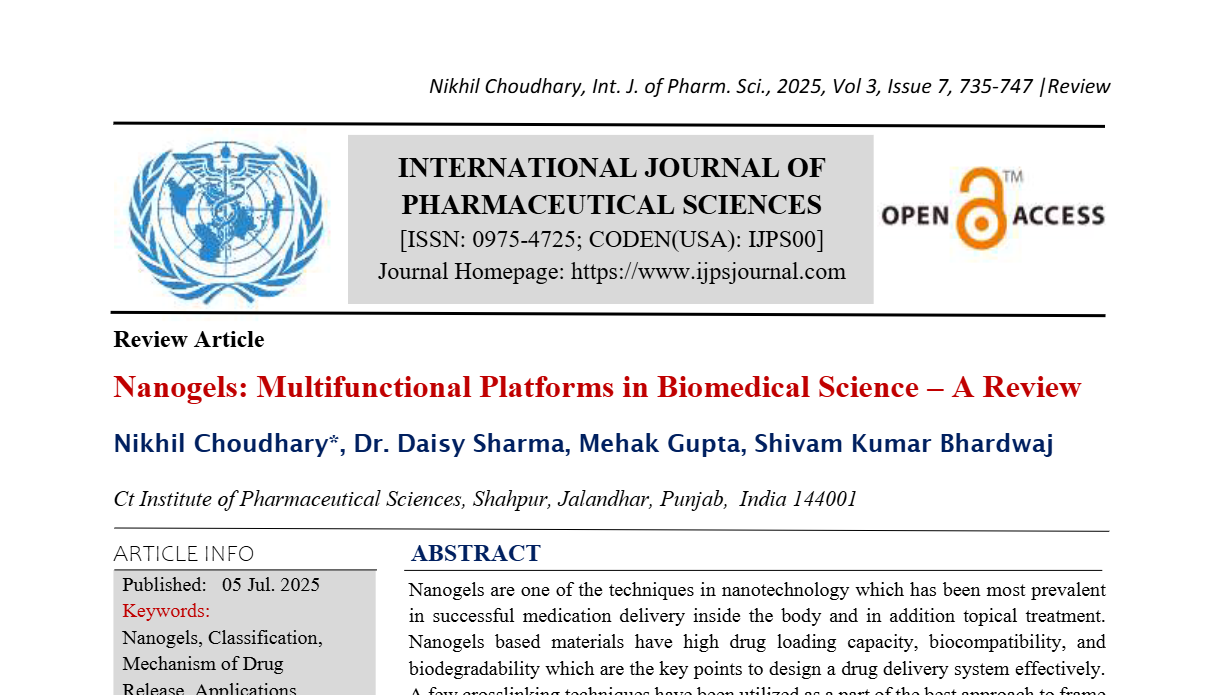 Nanogels: Multifunctional Platforms in Biomedical Science – A Review