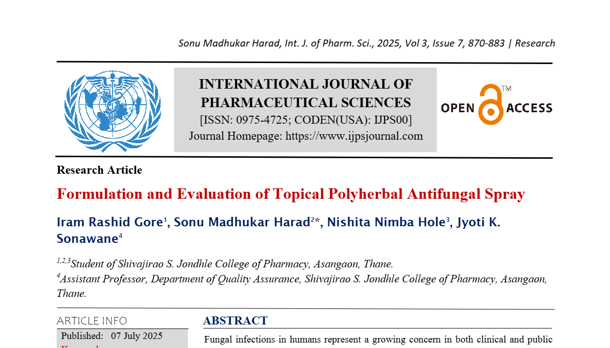 Formulation and Evaluation of Topical Polyherbal Antifungal Spray