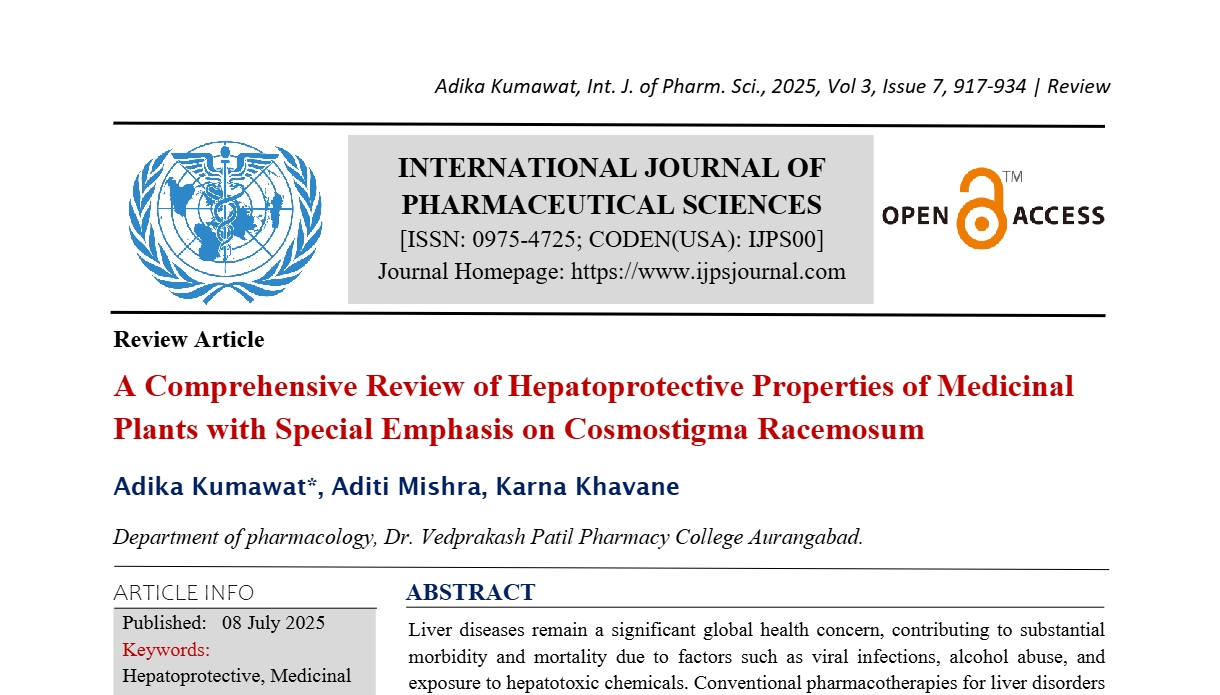 A Comprehensive Review of Hepatoprotective Properties of Medicinal Plants with Special Emphasis on Cosmostigma Racemosum