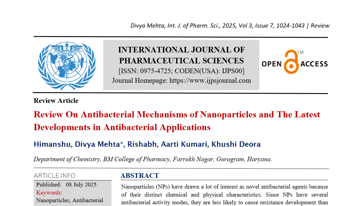 Review On Antibacterial Mechanisms of Nanoparticles and The Latest Developments in Antibacterial Applications