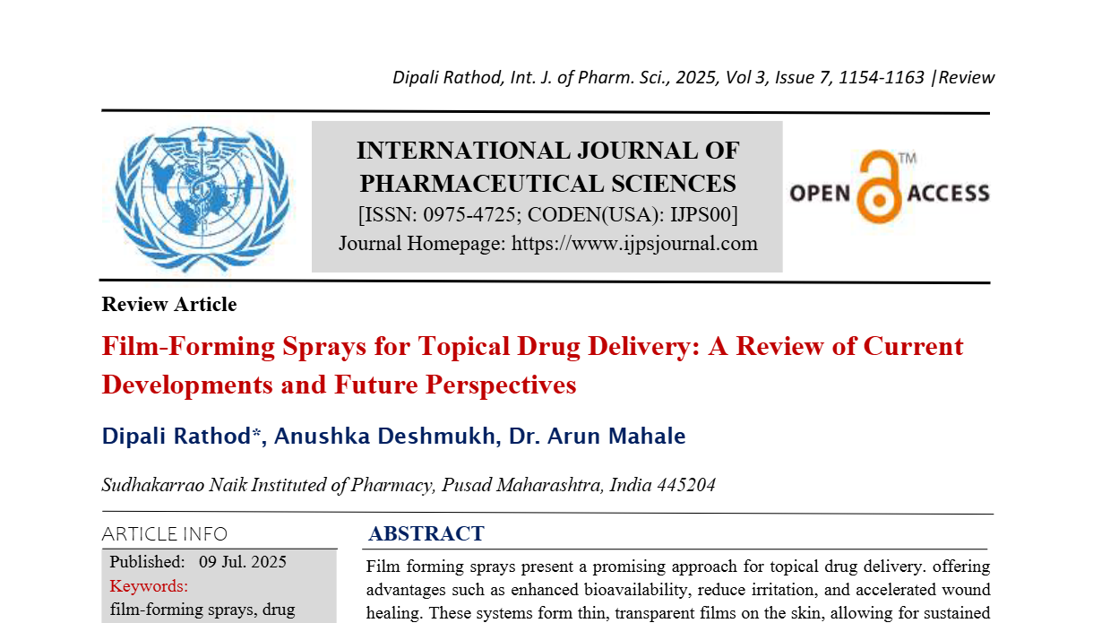 Film-Forming Sprays for Topical Drug Delivery: A Review of Current Developments and Future Perspectives